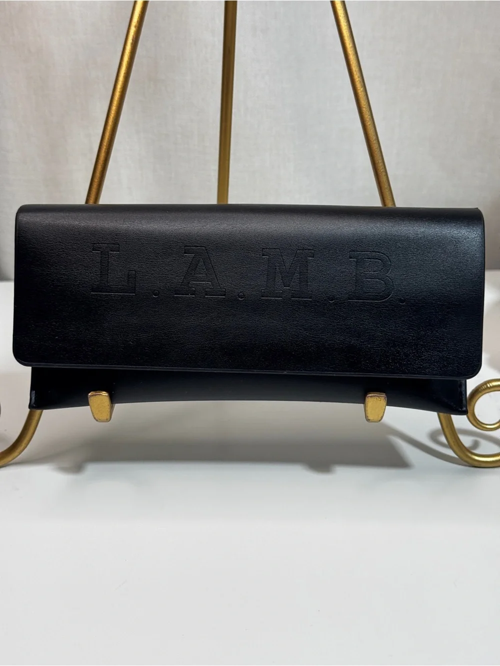 L.A.M.B. Black Embossed Leather Flap Sunglasses Case